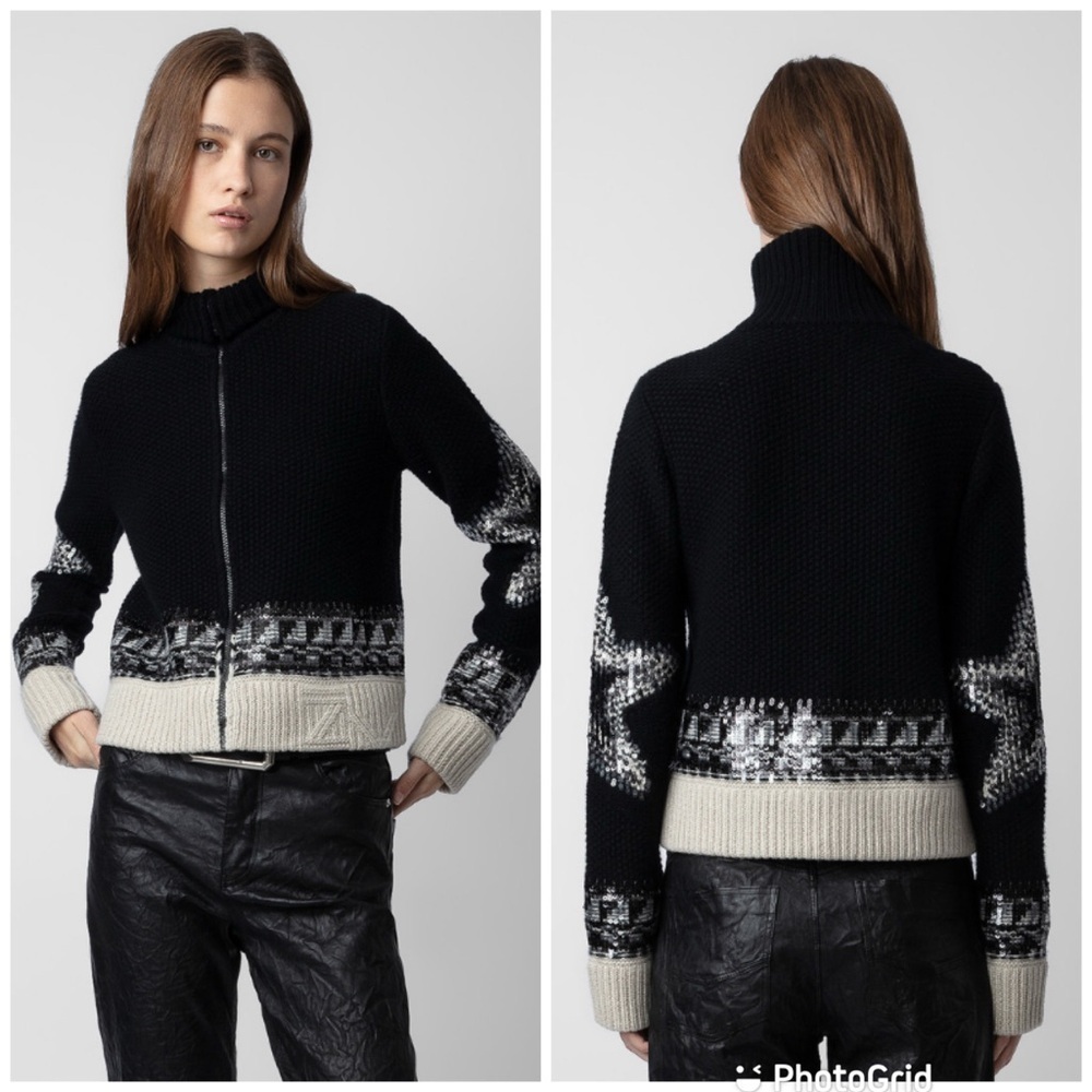 Zadig & Voltaire Christa intarsia-knit sequinned cardigan New With Tags!